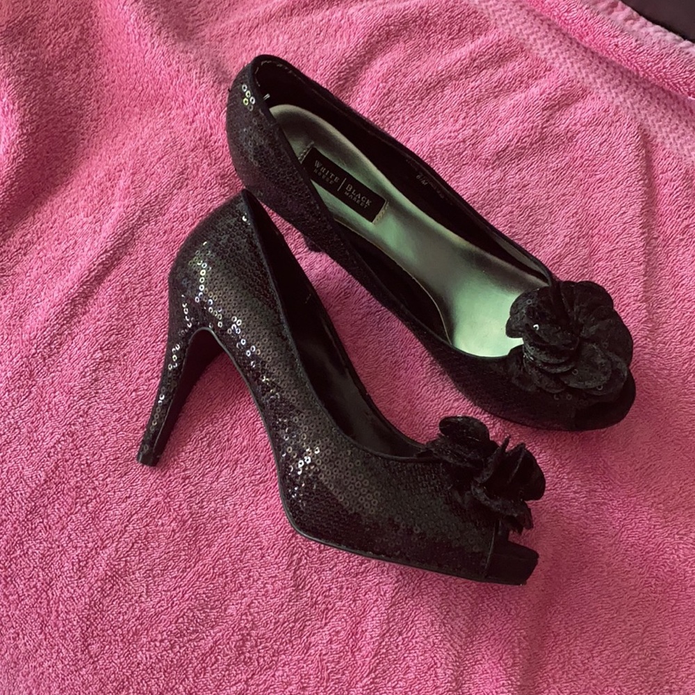 WHBM Black Peep toe heels